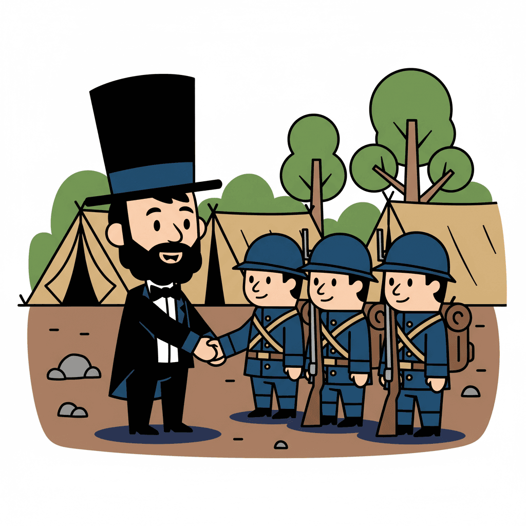 cumprimentando soldados em um acampamento