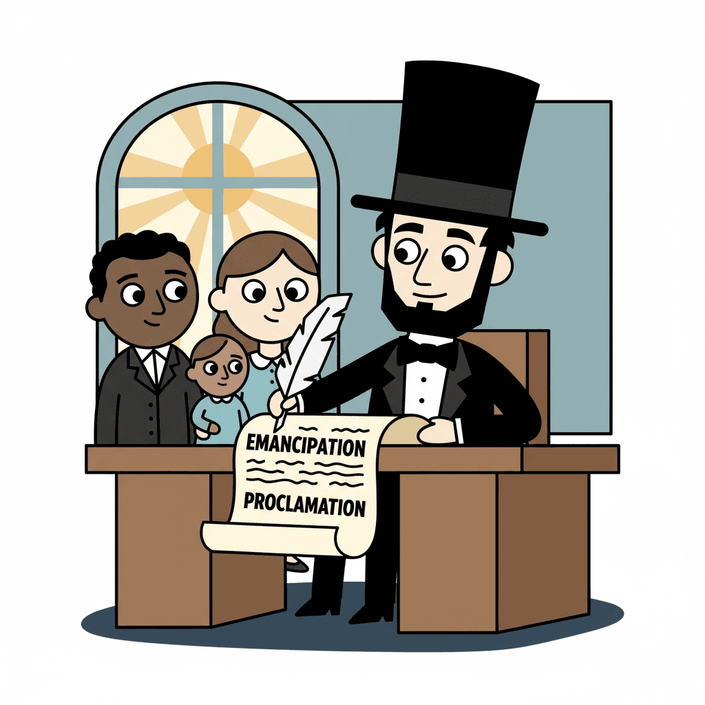 assinando a Proclamação de Emancipação