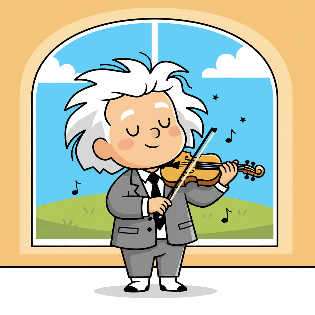 tocando violino com uma expressão pacífica