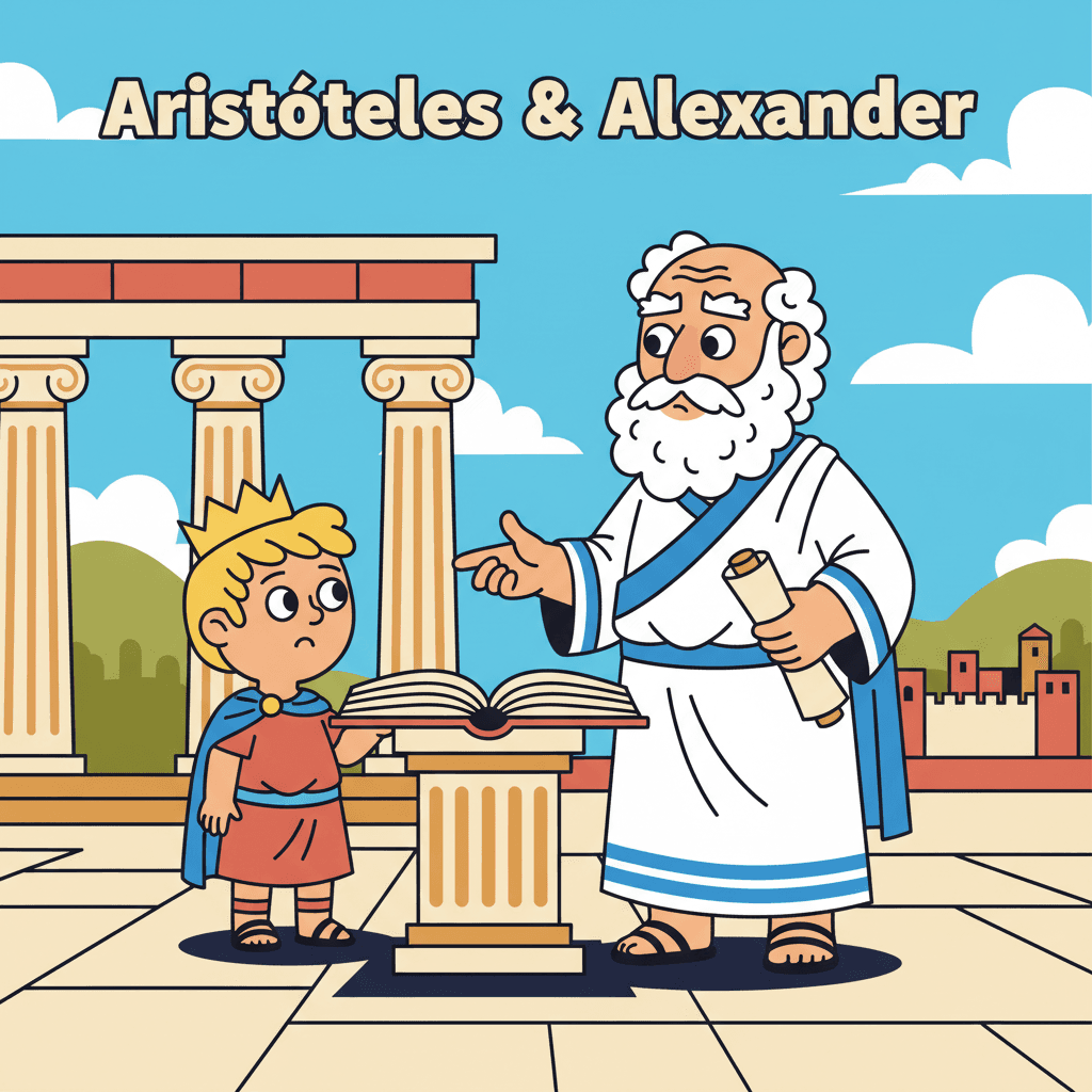 ensinando o jovem Alexandre, o Grande