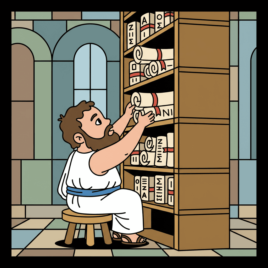 organizando pergaminhos na estante