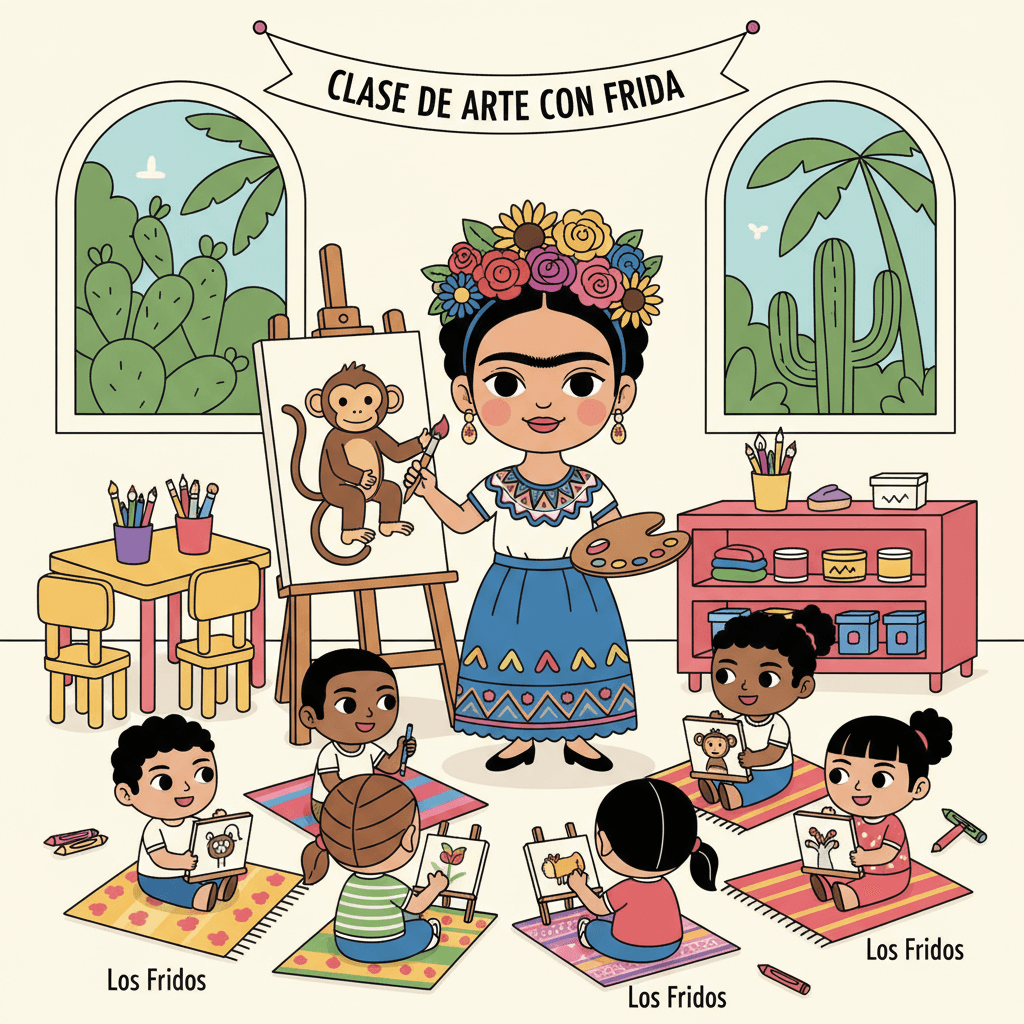 ensinando arte para os alunos 'Los Fridos'