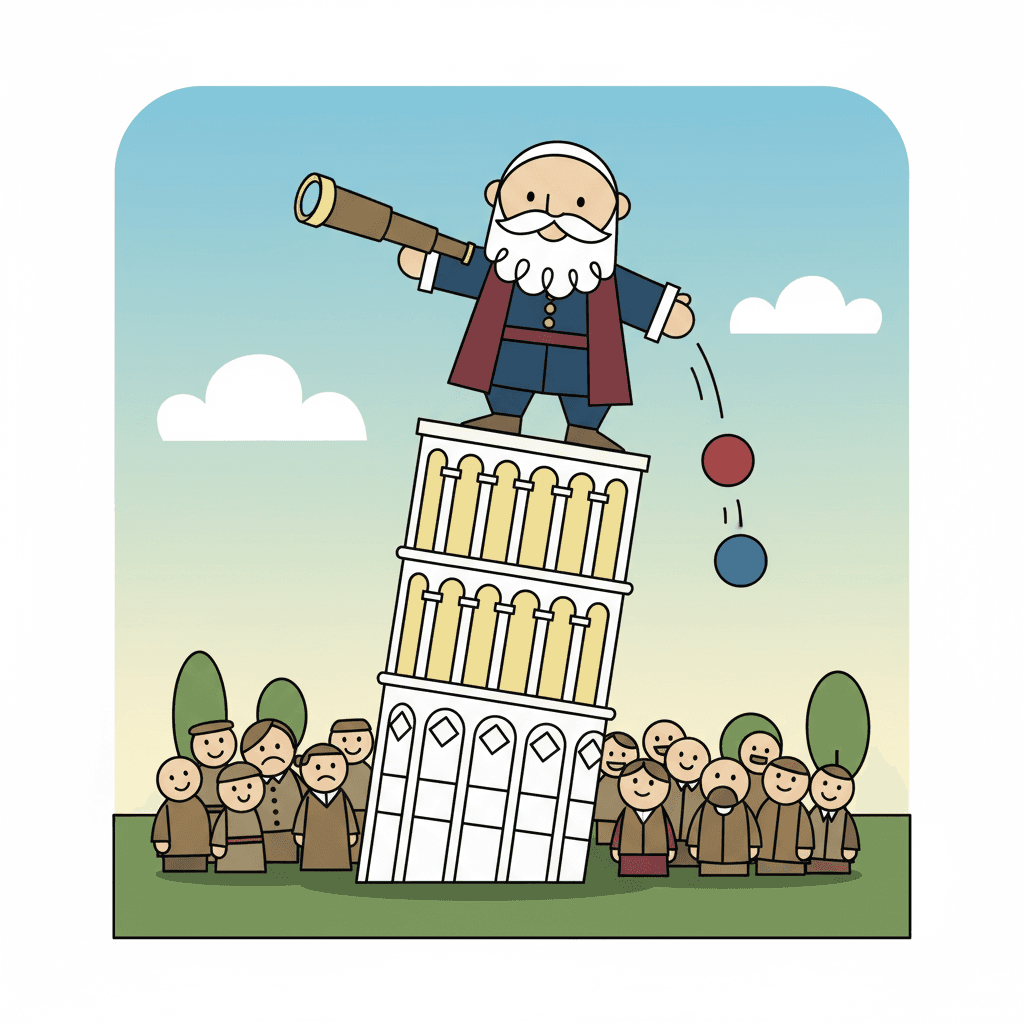 soltando bolas da Torre de Pisa