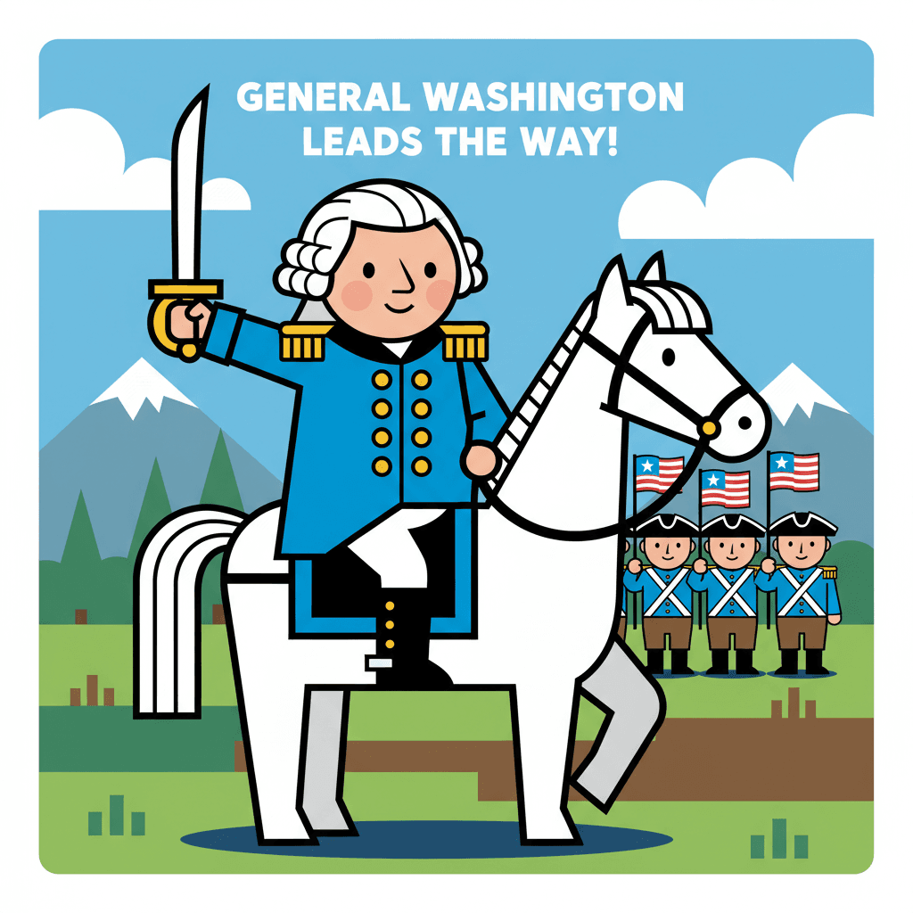 comandando o Exército Continental montado em um cavalo