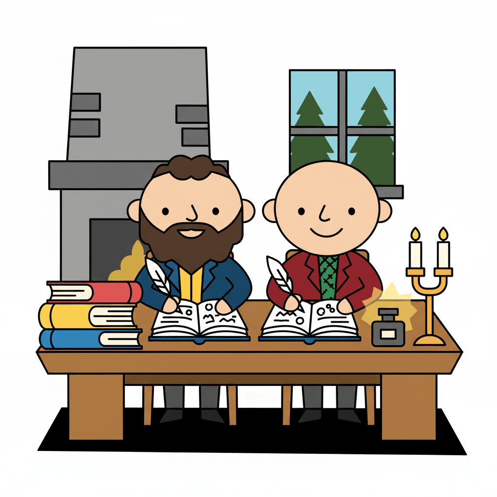 dois irmãos escrevendo juntos na mesa