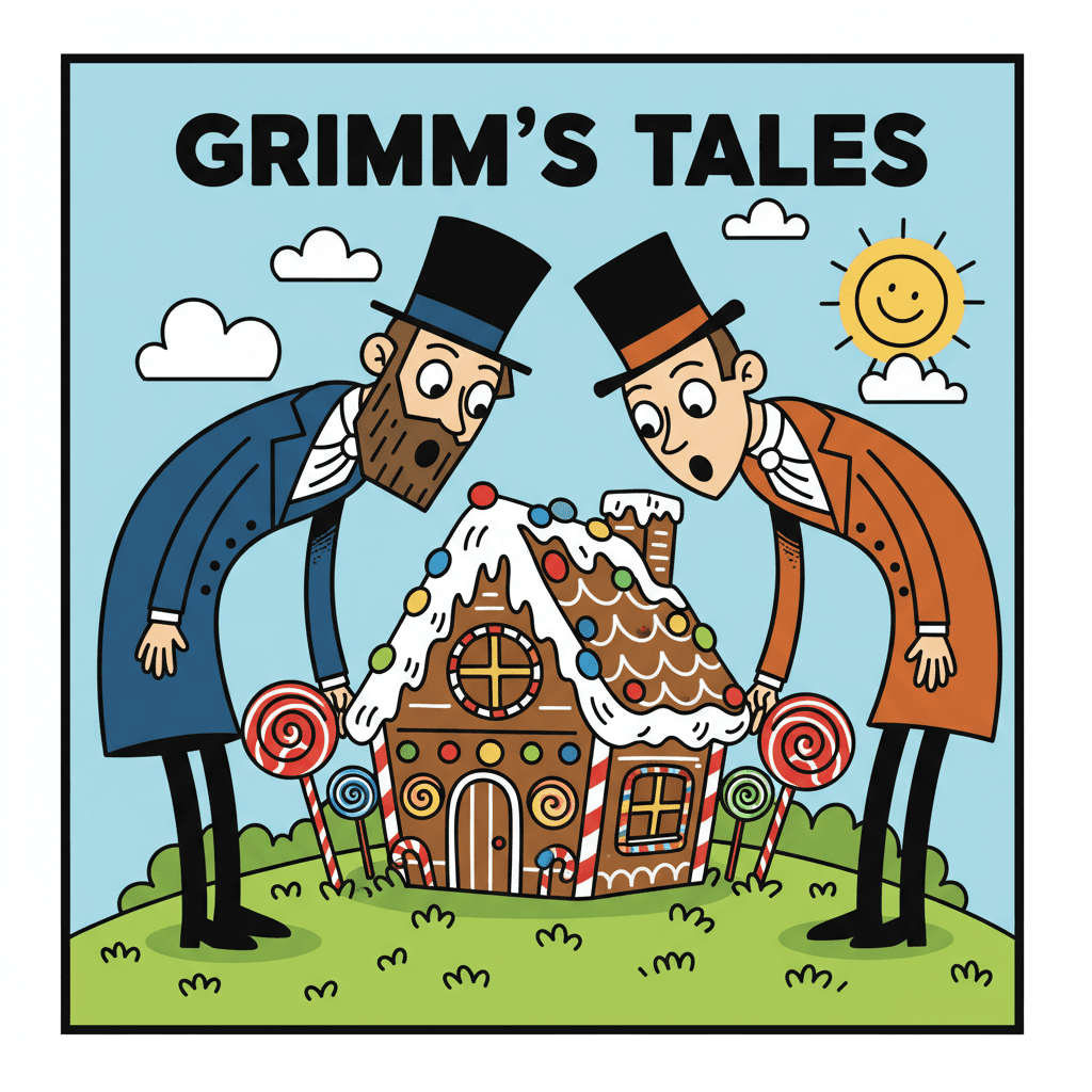 olhando a ilustração de uma casa de doces