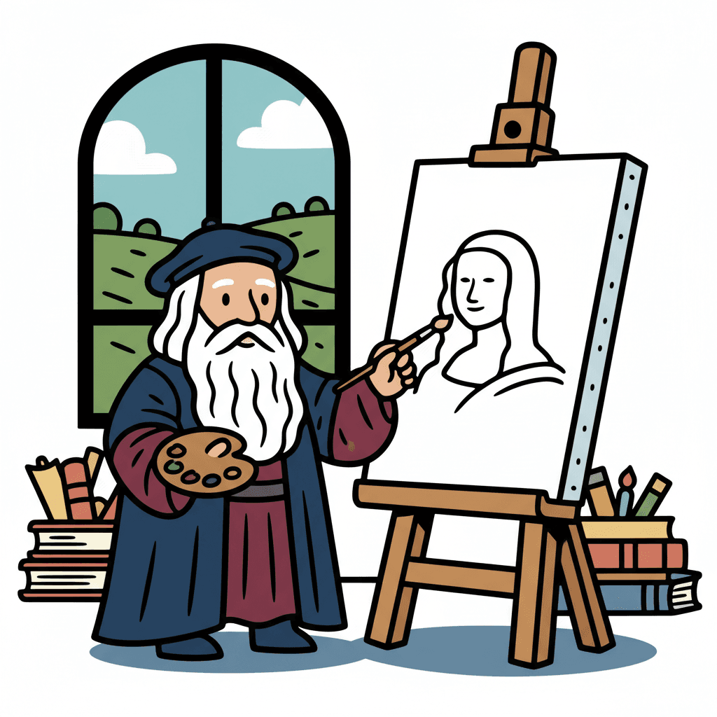 pintando a Mona Lisa no cavalete
