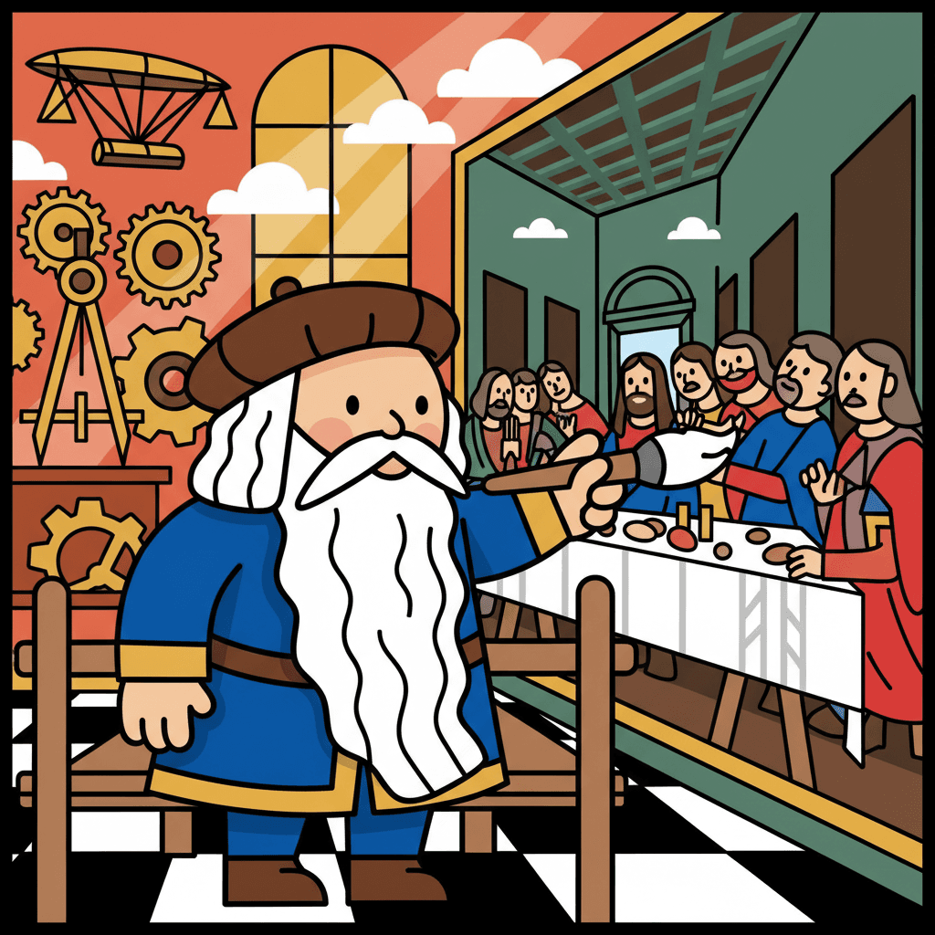 pintando o mural da Última Ceia