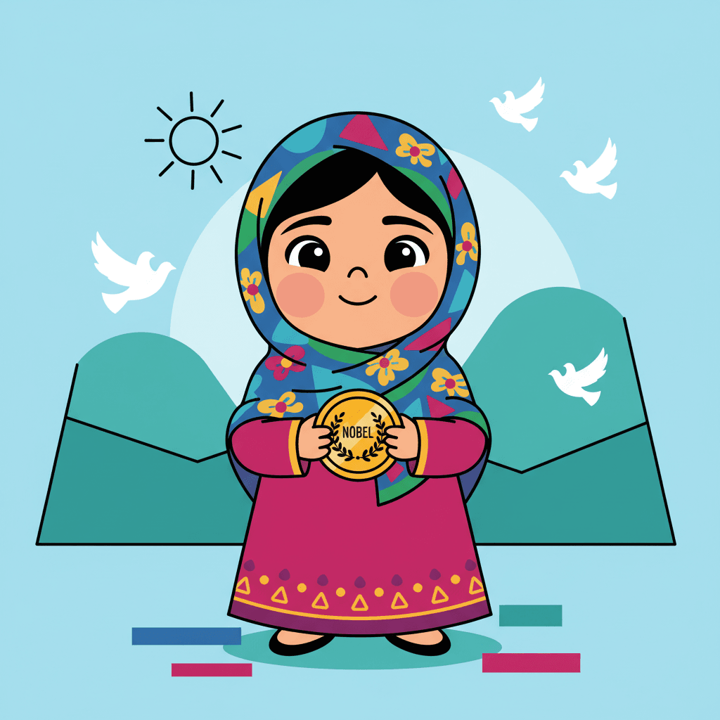 segurando feliz a medalha do Nobel da Paz