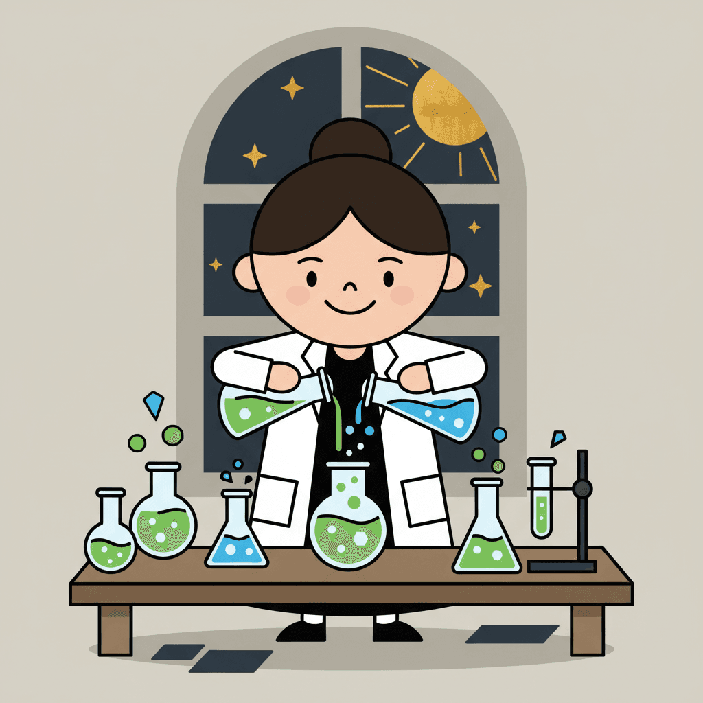 misturando químicos em béqueres de vidro