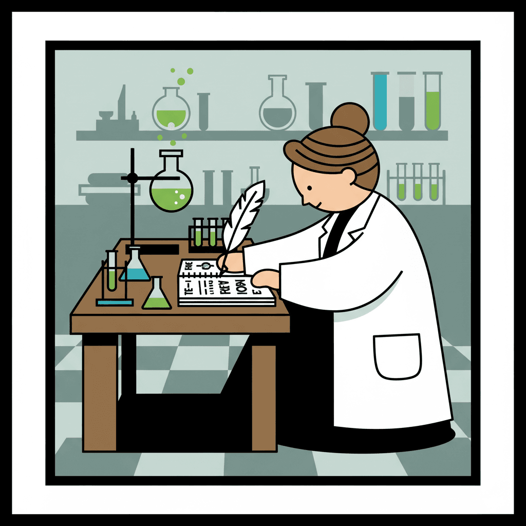 tomando notas no caderno de laboratório