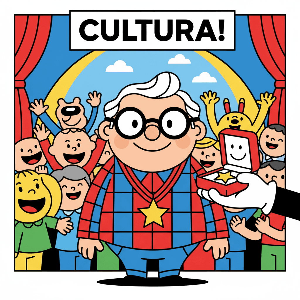 recebendo uma medalha por contribuição cultural