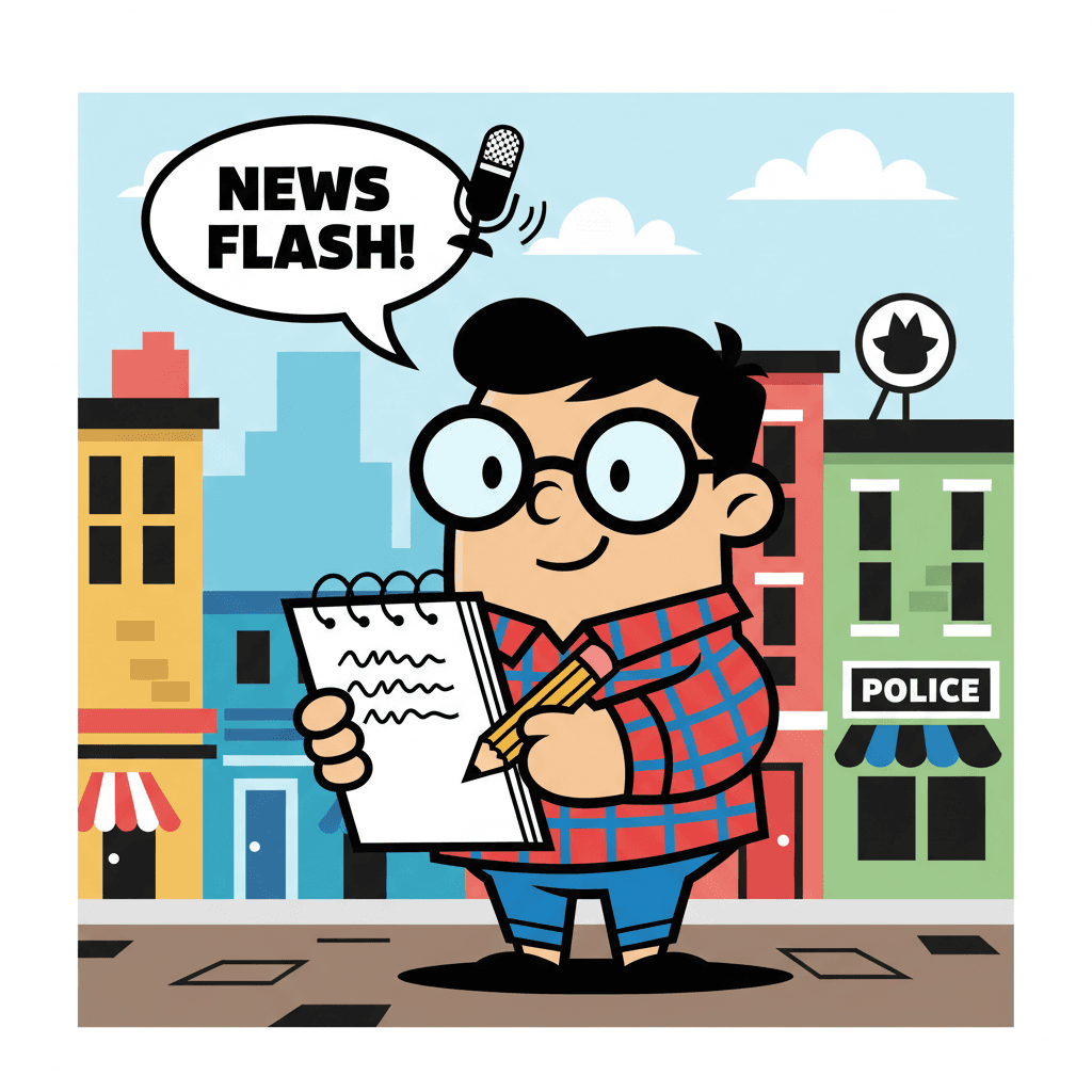 reportando como jornalista policial com um bloco de notas