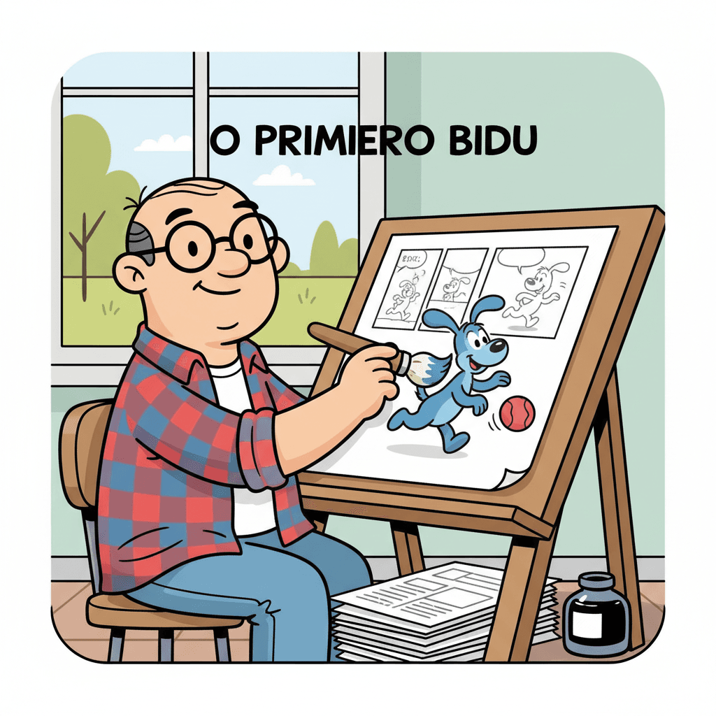 criando a primeira tira do Bidu para um jornal