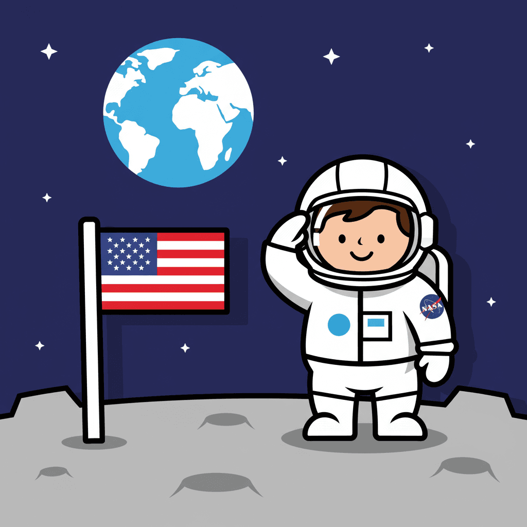 saudando a bandeira na superfície lunar