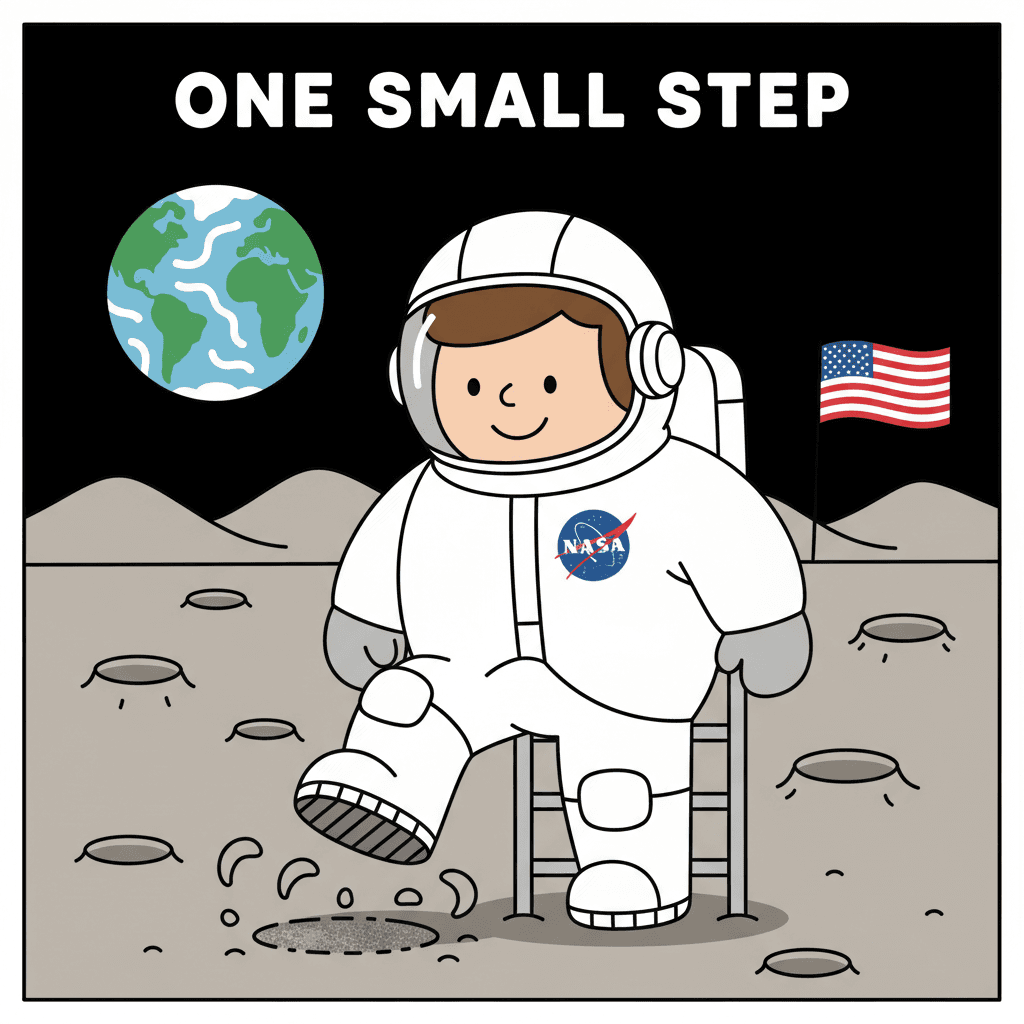 descendo da escada para o pó lunar