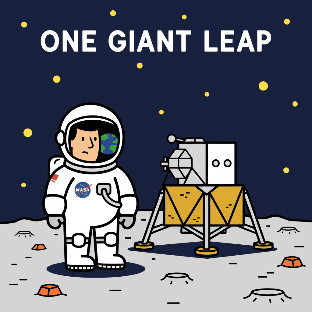 em pé ao lado do módulo lunar