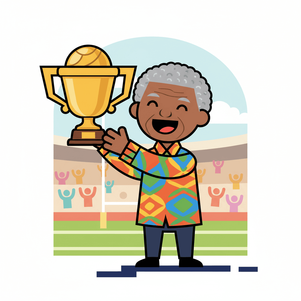 segurando o troféu da Copa do Mundo de Rugby