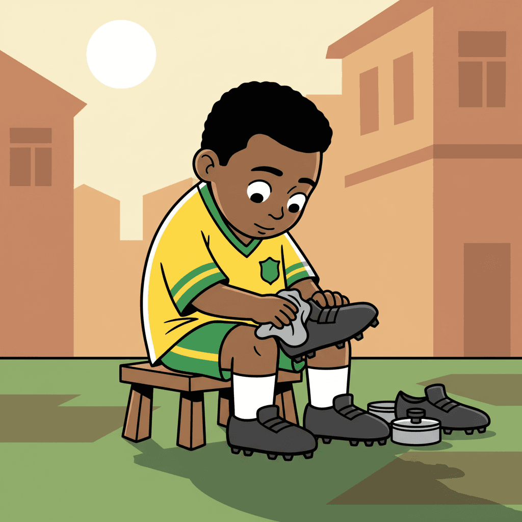 engraxando sapatos quando era menino