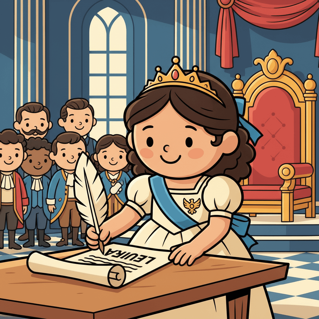 assinando a Lei Áurea com uma pena