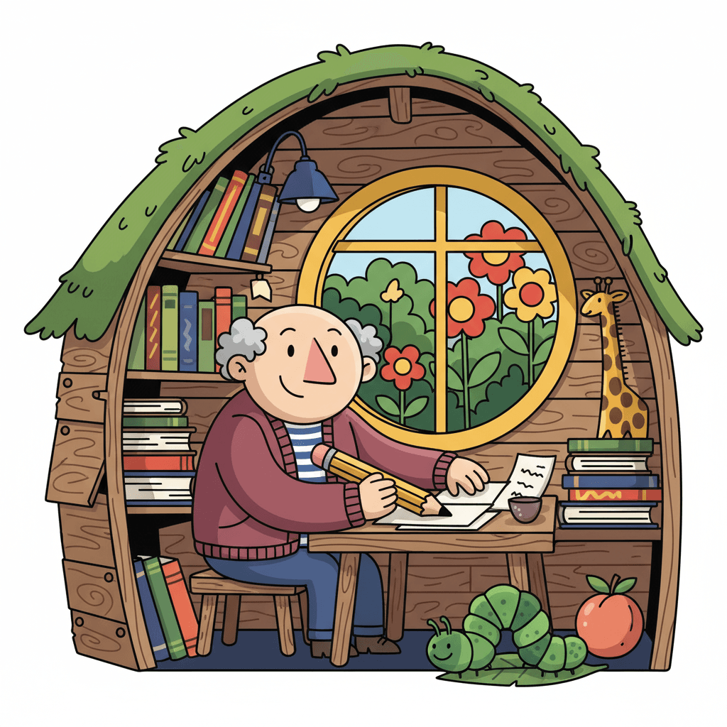 escrevendo em sua cabana no jardim