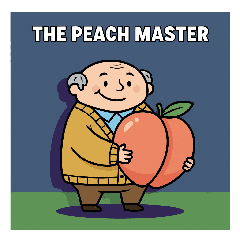 segurando um pêssego gigante