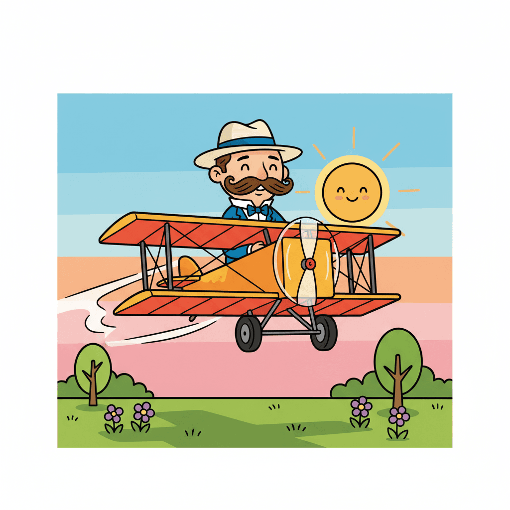 voando com o 14-Bis sobre o campo