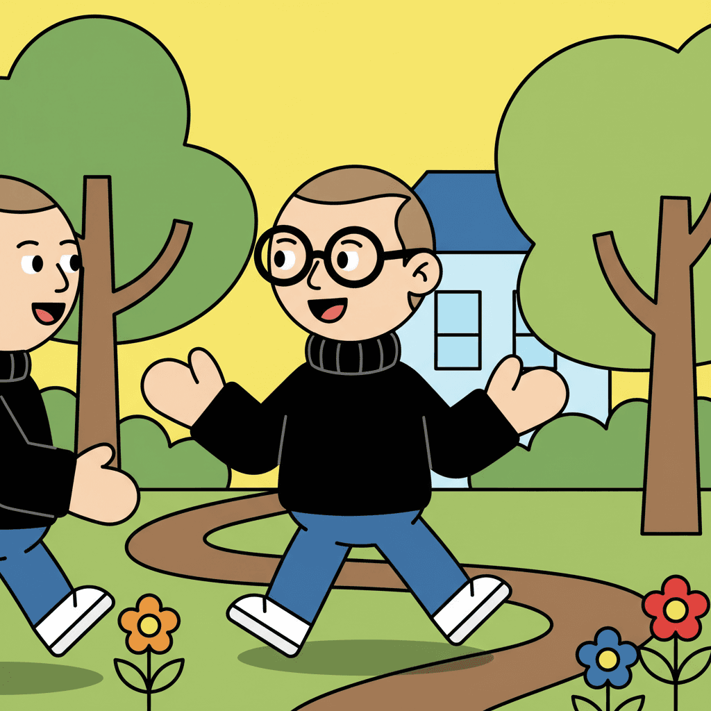 caminhando e conversando no jardim