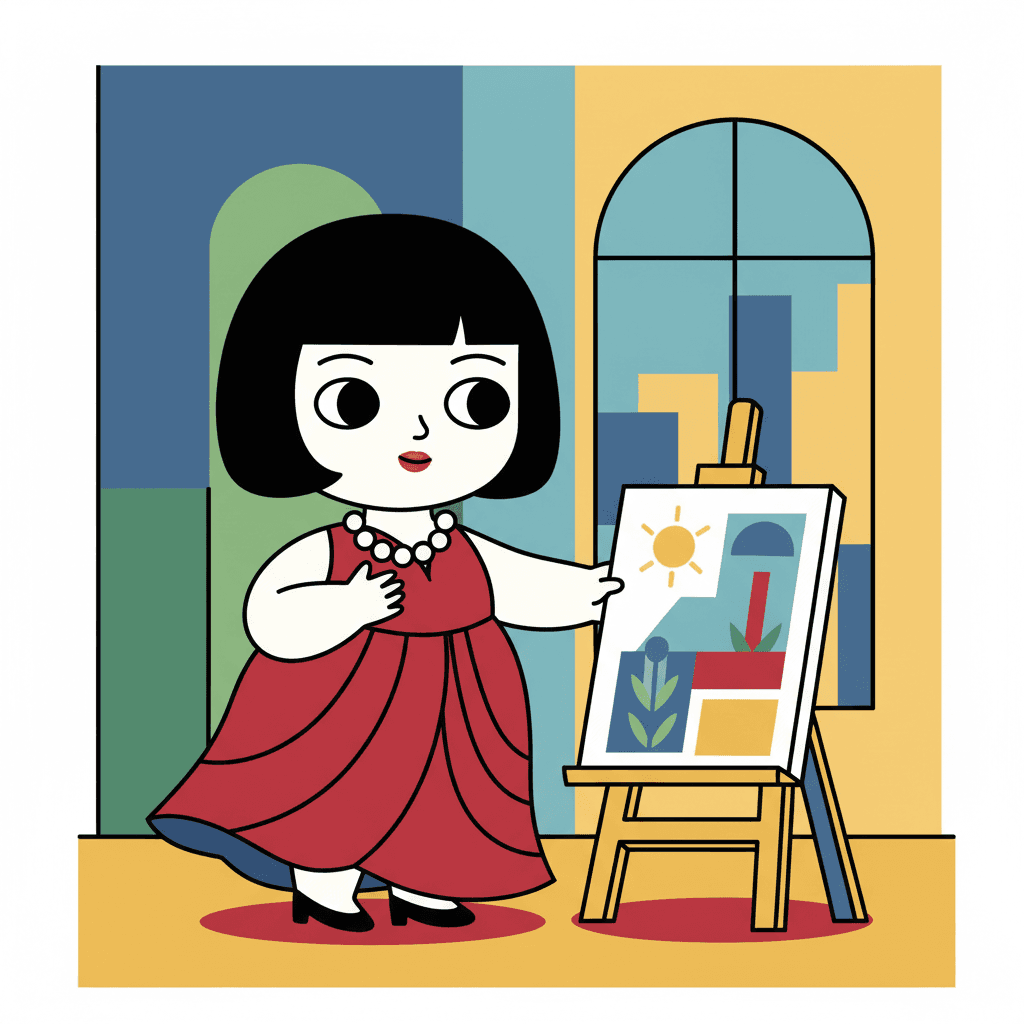 posando elegantemente no ateliê