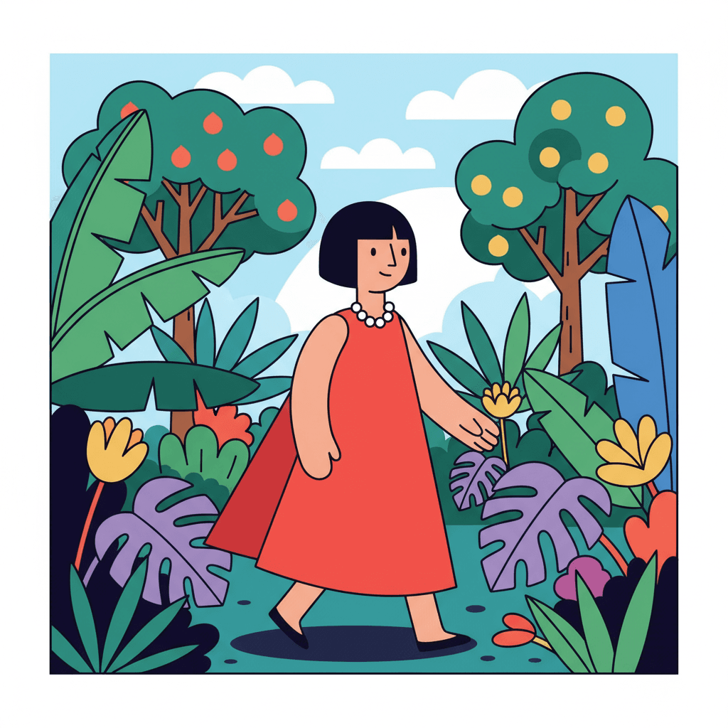 caminhando em um jardim tropical