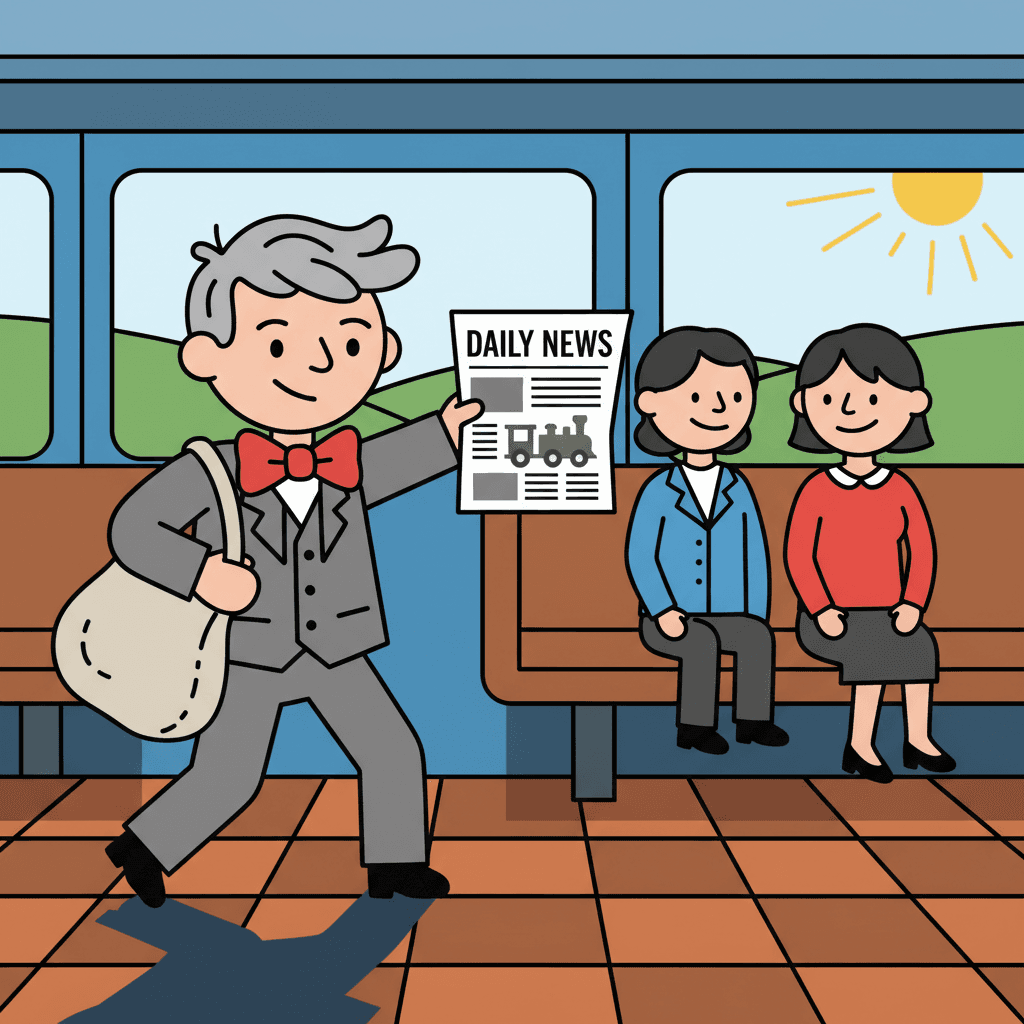 vendendo jornais em um trem quando menino