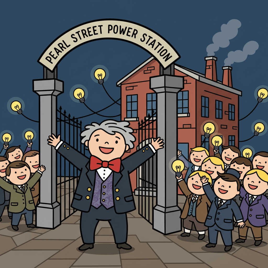 inaugurando a usina elétrica da Pearl Street