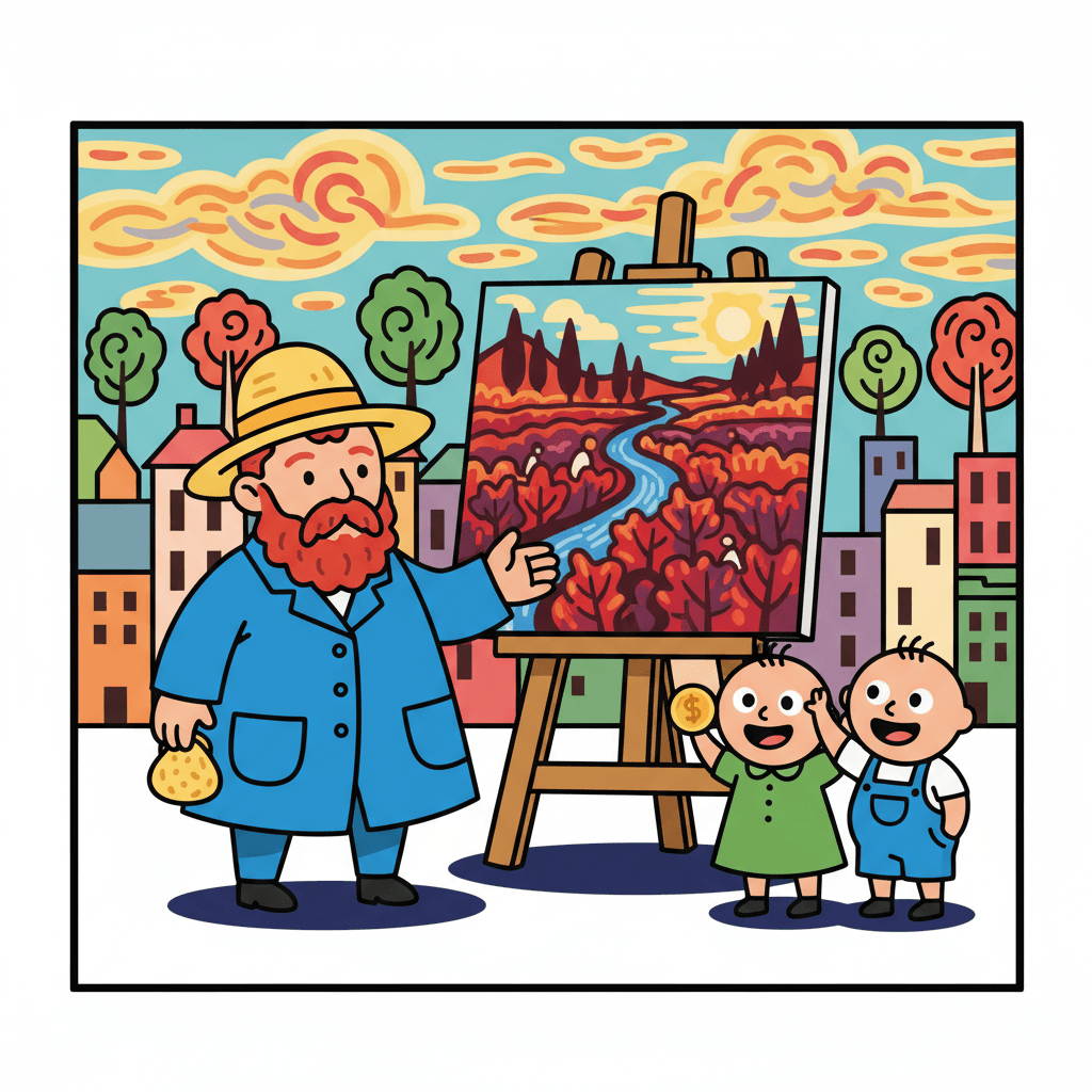 vendendo sua única pintura 'A Vinha Encarnada'