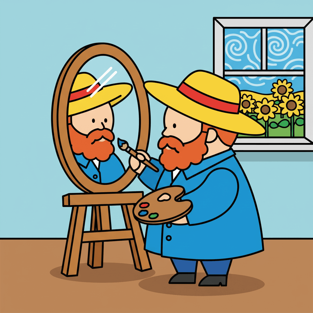 pintando um autorretrato no espelho