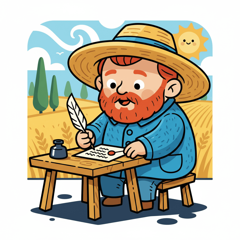 escrevendo uma carta para seu irmão Theo