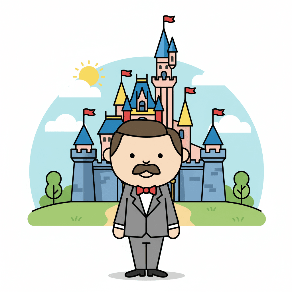 em frente ao desenho de um castelo